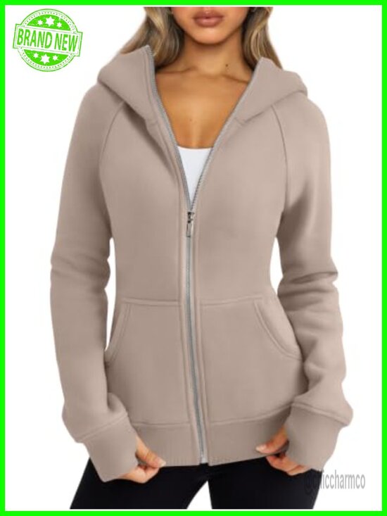 Tops - Women's Zip Up Hoodie Fleece Jacket Fall Winter Full Zip Cotton Blend